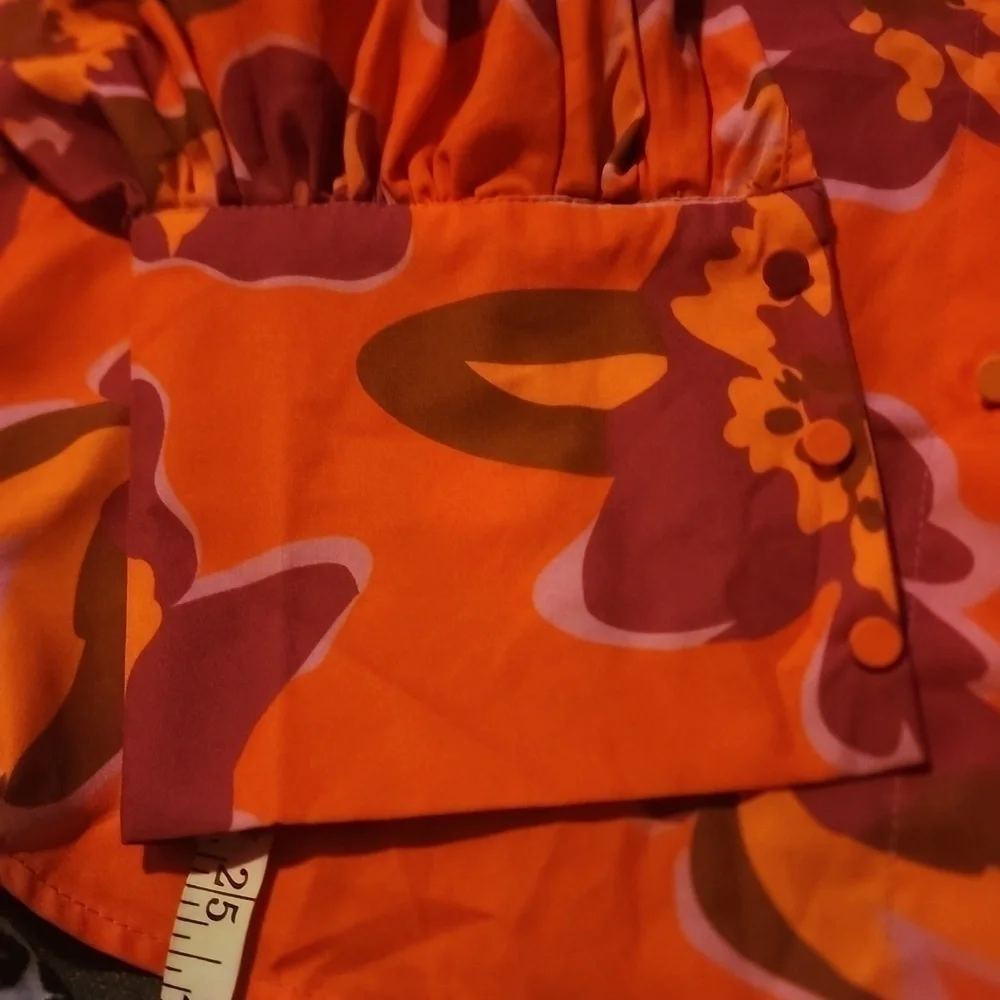 NWOT floral Print Lantern  Sleeve Shirt, Casual Button Long Sleeve - Picture 6 of 6